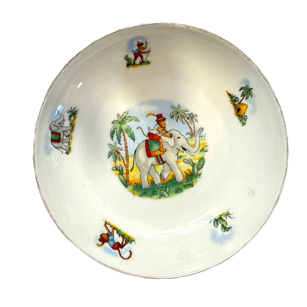 Vintage Furstenberg, 7.5” Shallow Bowl, Monkey and Elephant Design
